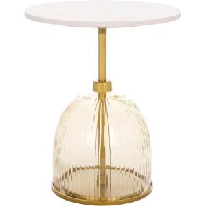 SAFAVIEH Home Collection – Kashi Clear Glass & White Marble Round Side Table, Modern Pedestal Accent Table, Fully Assembled (ACC3217A)(Grey/White)
