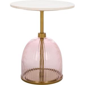 SAFAVIEH Home Collection – Kashi Clear Glass & White Marble Round Side Table, Modern Pedestal Accent Table, Fully Assembled (ACC3217A)(Pink/White)