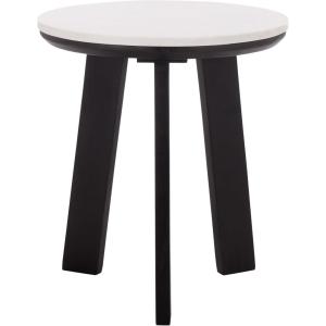SAFAVIEH Home Collection – Sanji Marble Top Accent Table, Round Modern Side Table, White Marble & Natural Wood Base (ACC3737A)(White/Black)