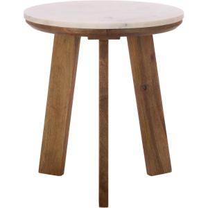 SAFAVIEH Home Collection – Sanji Marble Top Accent Table, Round Modern Side Table, White Marble & Natural Wood Base (ACC3737A)(White/Brown)