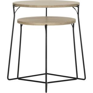 Safavieh Home Collection Ryne Modern White Lacquer Stacking Round Top End Table(Light Brown)