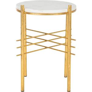 Safavieh Home Jenesis White Marble and Gold Round Accent Table