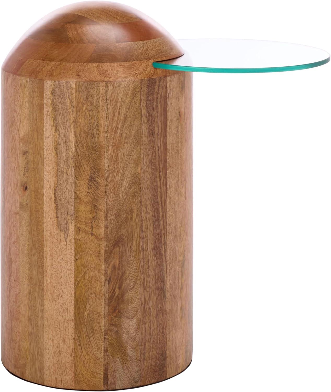 image:imageSAFAVIEH Home Collection Cuban Accent Table with Round Clear Glass Top amp Walnut Brown Solid Wood Dome Base Fully Assembled ACC3226AGlassWalnut