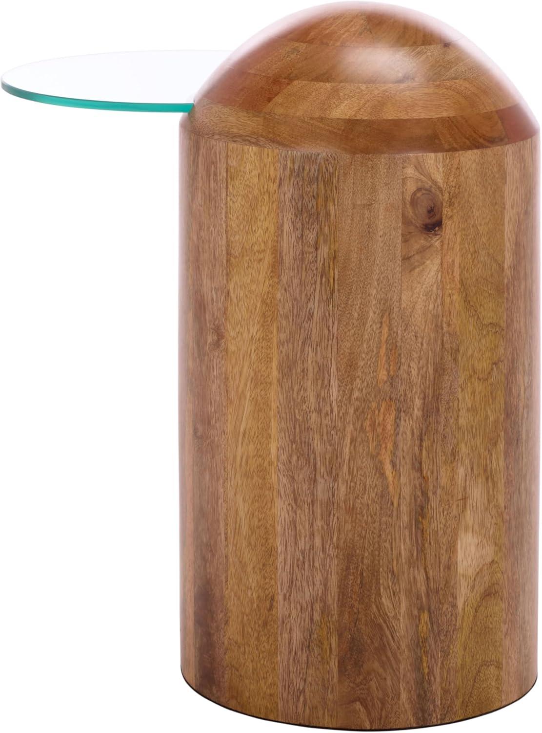 image:imageSAFAVIEH Home Collection Cuban Accent Table with Round Clear Glass Top amp Walnut Brown Solid Wood Dome Base Fully Assembled ACC3226AGlassWalnut
