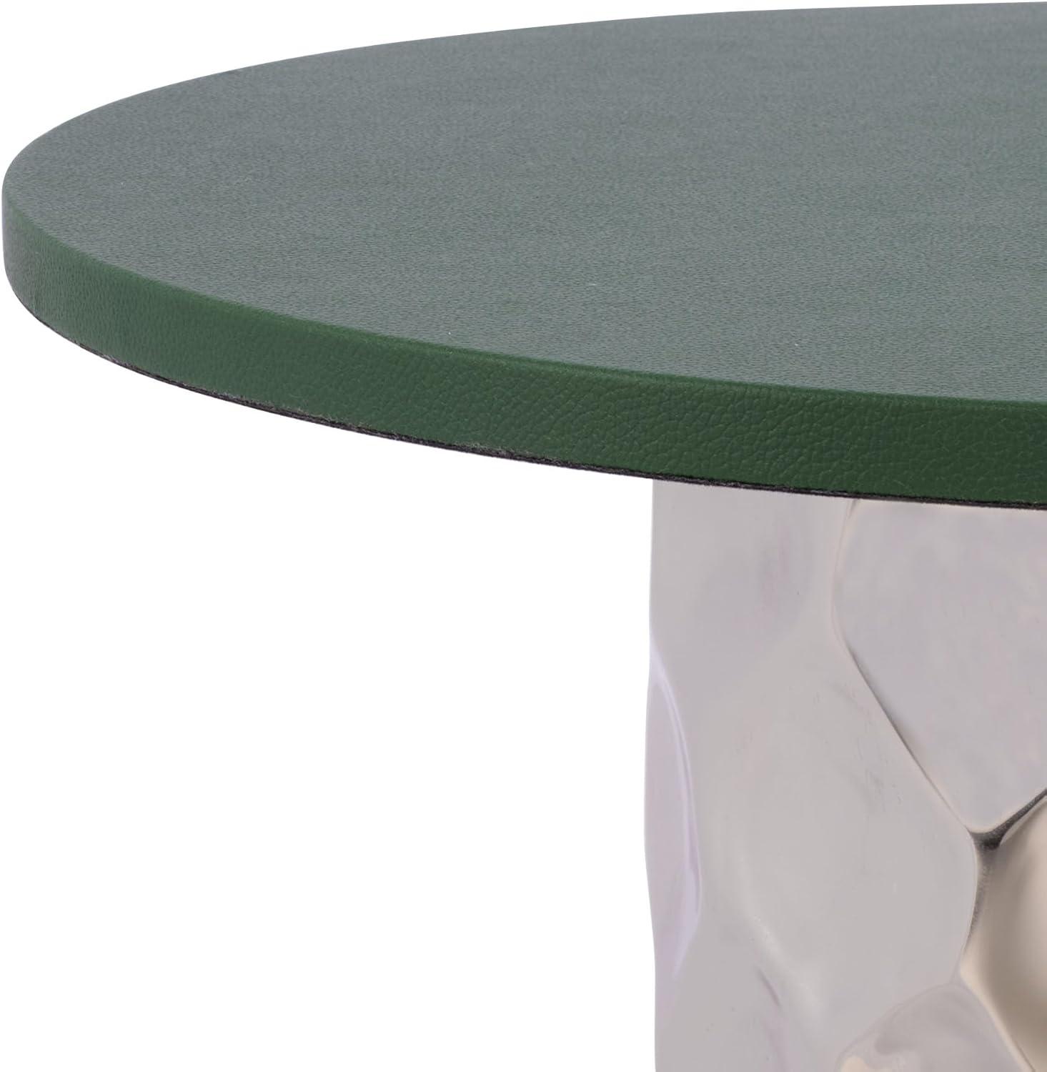 image:imageSAFAVIEH Home Collection Hasu Green Faux Leather amp Silver Metal Side Table Round Top Accent Table FOX5534AGreenSilver