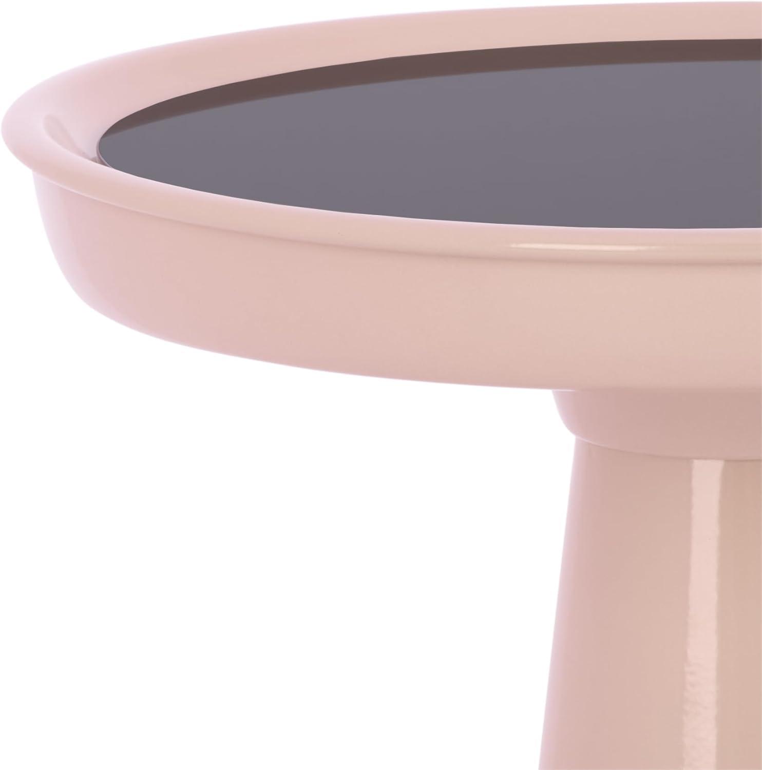 image:imageSAFAVIEH Home Collection Hikuma Accent Table with Black Glass Top amp Taupe Iron Base Modern Round Side Table Fully Assembled ACC3234ABlackTaupe