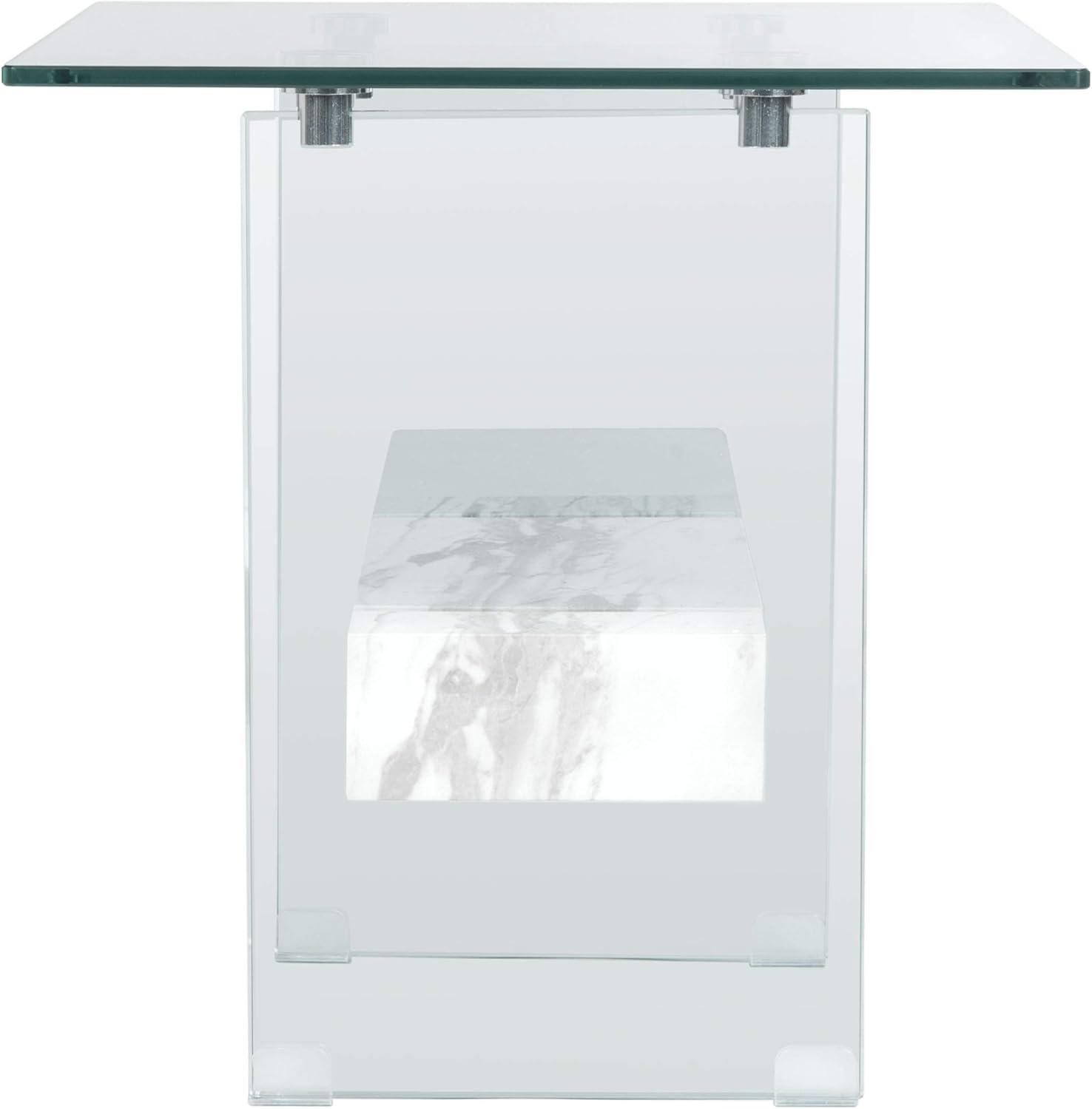 image:imageSAFAVIEH Home Collection Kayley Modern Glass Accent Table with Natural Shelf CleanLined Side Table for Living Room or Bedroom ACC7001AGlass White