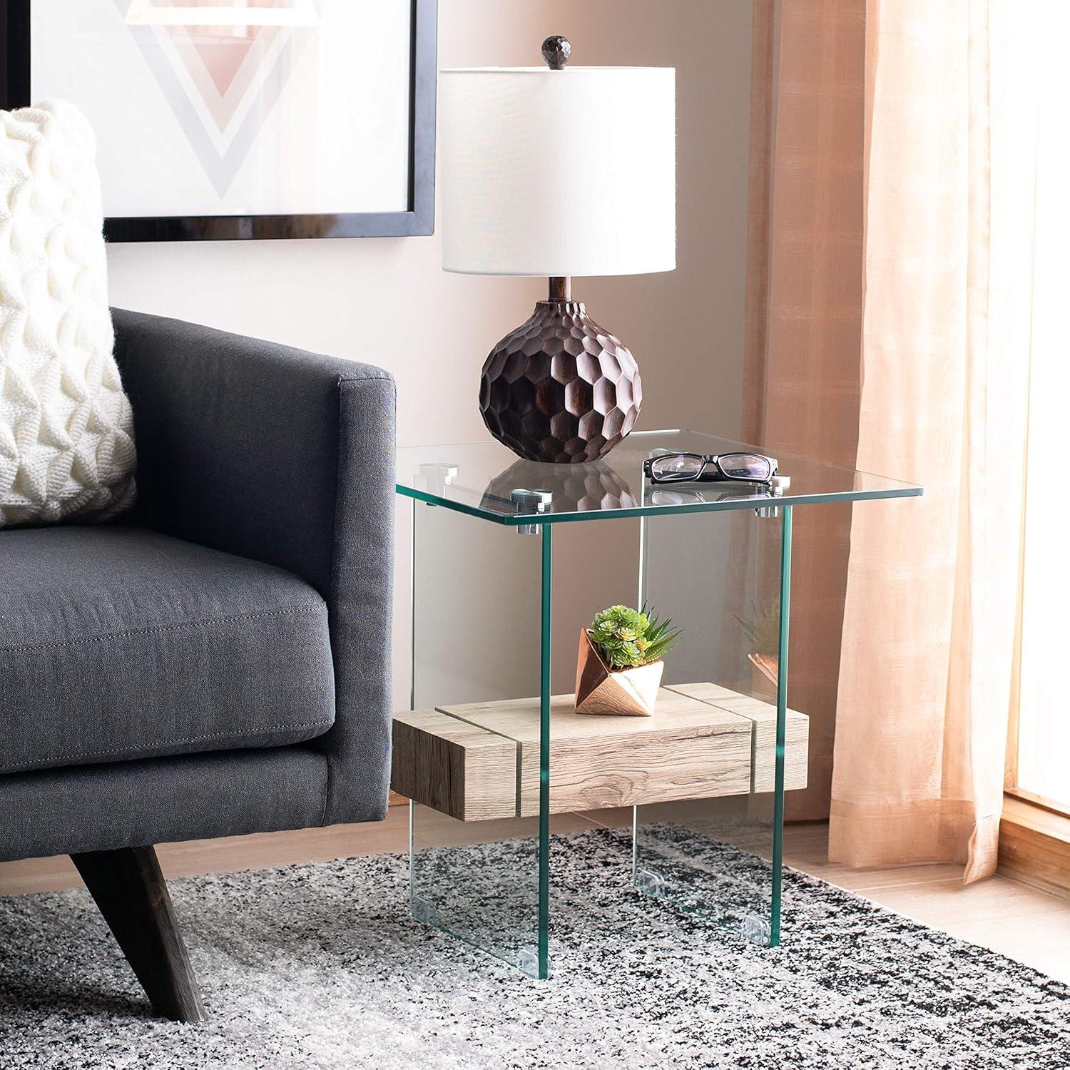image:imageSAFAVIEH Home Collection Kayley Modern Glass Accent Table with Natural Shelf CleanLined Side Table for Living Room or Bedroom ACC7001ANatural Glass