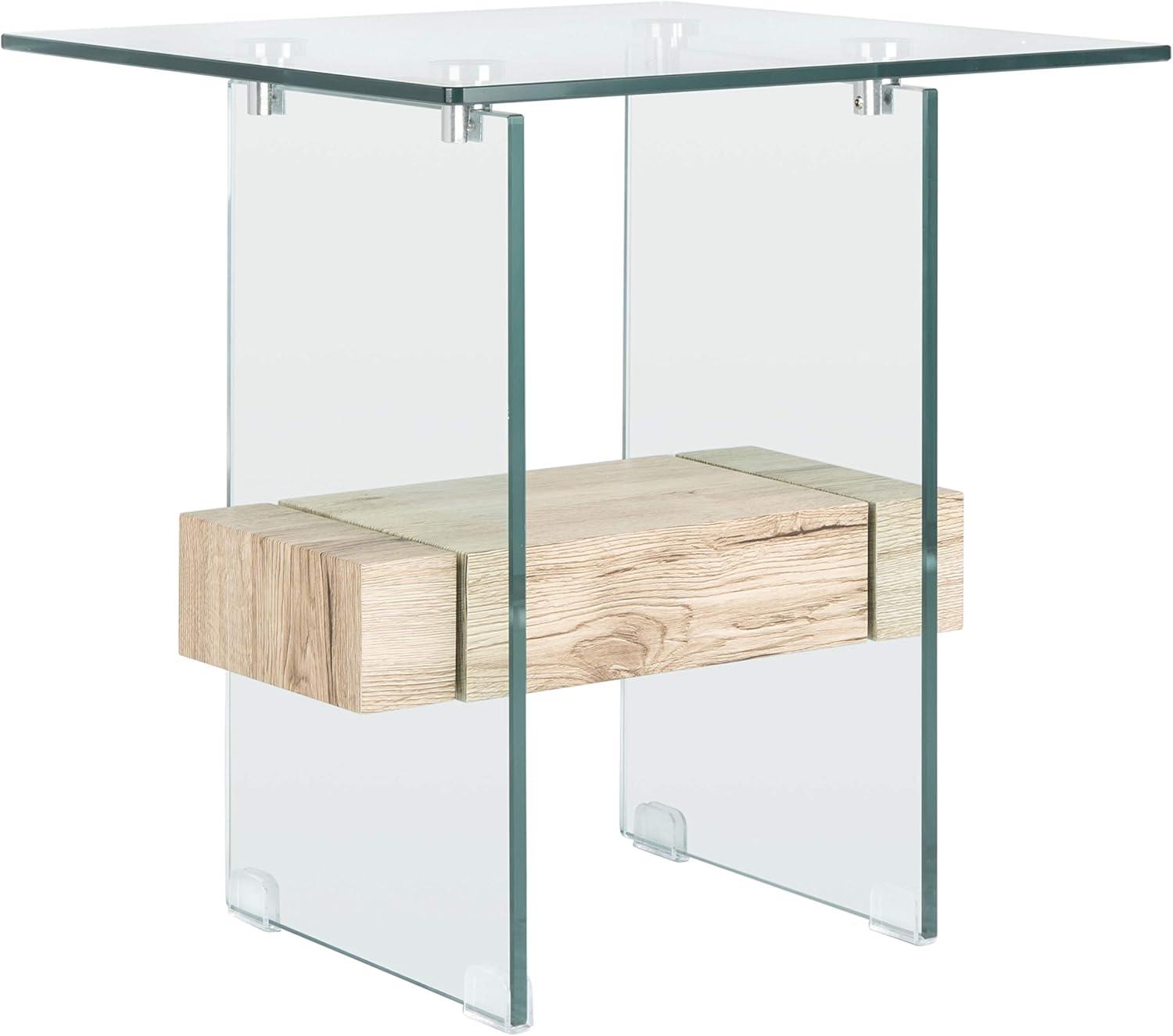 image:imageSAFAVIEH Home Collection Kayley Modern Glass Accent Table with Natural Shelf CleanLined Side Table for Living Room or Bedroom ACC7001ANatural Glass