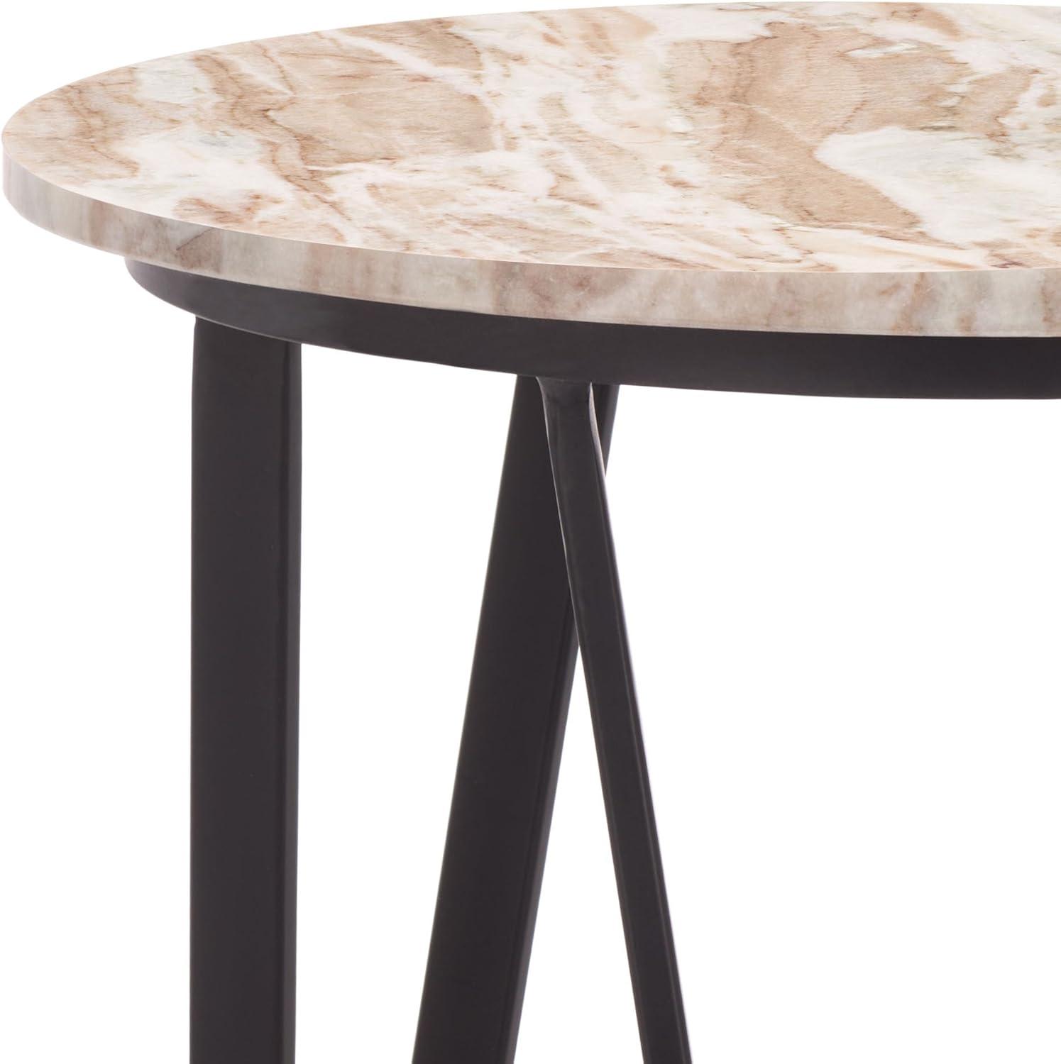 image:imageSAFAVIEH Home Collection Reni Brown Marble amp Black Metal Accent Table Contemporary Round Side Table Fully Assembled ACC3753ABrownBlack