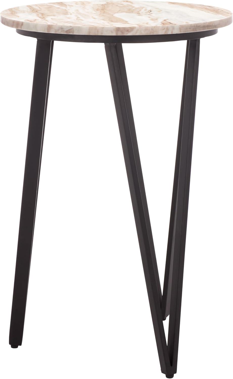 image:imageSAFAVIEH Home Collection Reni Brown Marble amp Black Metal Accent Table Contemporary Round Side Table Fully Assembled ACC3753ABrownBlack