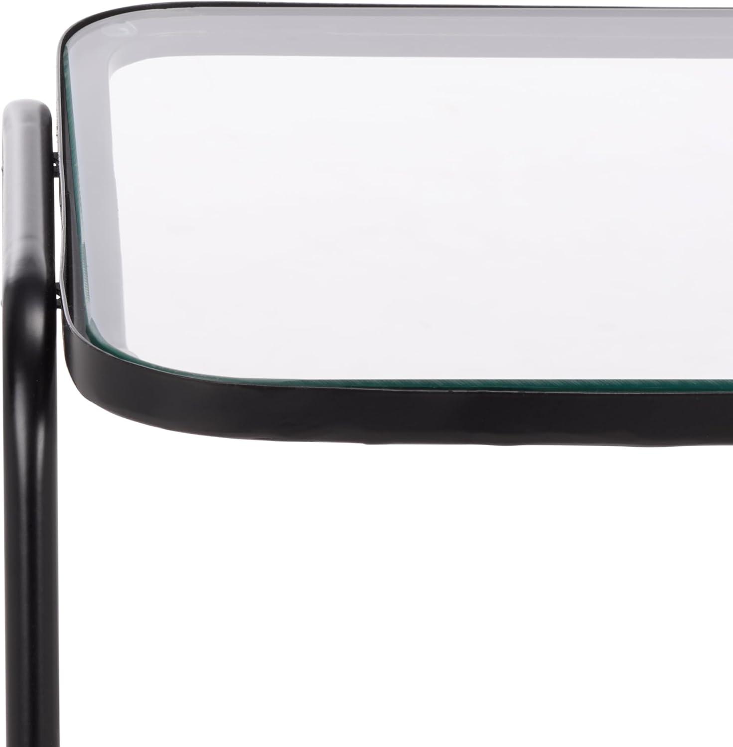 image:imageSAFAVIEH Home Collection Zunia Black Metal amp Glass Accent Table Modern 2Tier Side Table Sleek Contemporary Design ACC2330ABlack