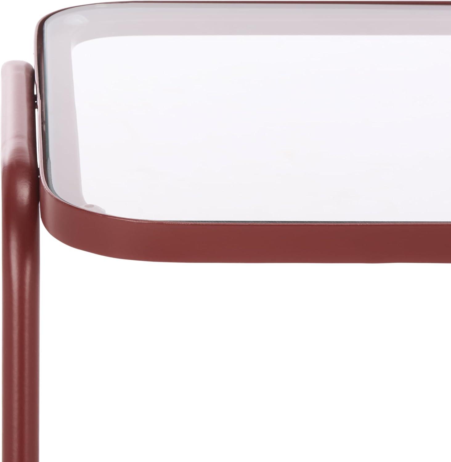 image:imageSAFAVIEH Home Collection Zunia Black Metal amp Glass Accent Table Modern 2Tier Side Table Sleek Contemporary Design ACC2330ABrickred