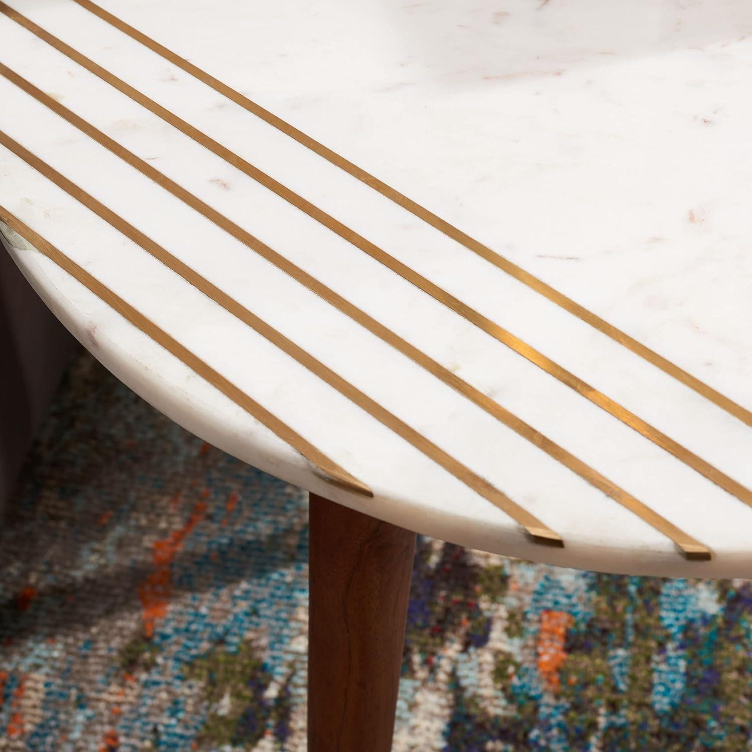 image:imageSAFAVIEH Home Collection Valerie White Marble Brass Round Accent Table Fully Assembled