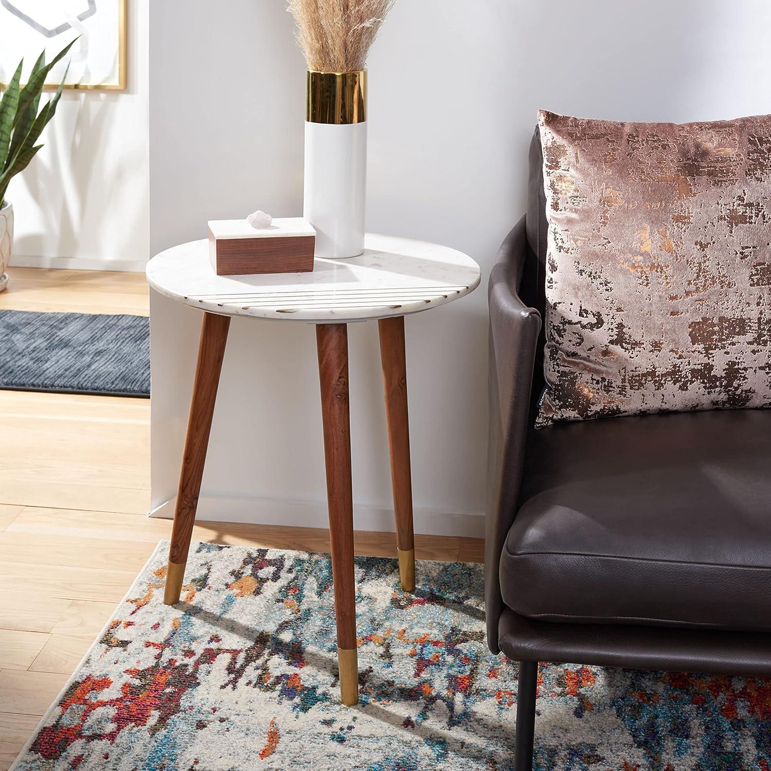 image:imageSAFAVIEH Home Collection Valerie White Marble Brass Round Accent Table Fully Assembled