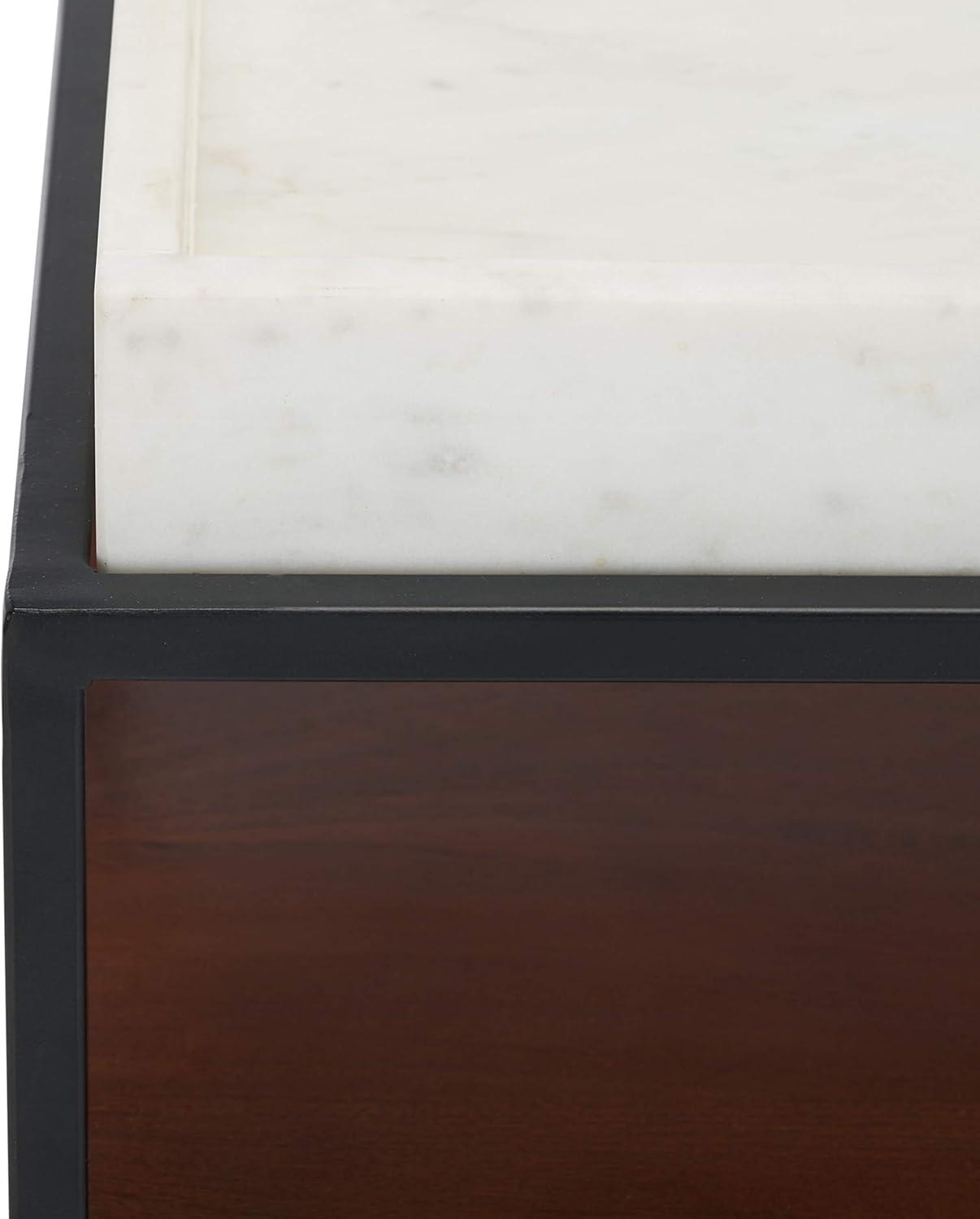 image:imageSAFAVIEH Home Kya White Marble and Walnut 2Tier Accent Table