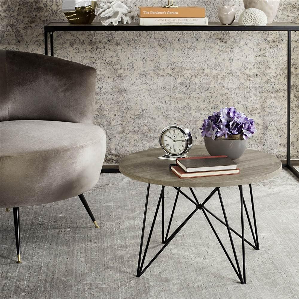 image:imageSafavieh Home Collection Vida Modern White Lacquer Round Hairpin Leg End TableLight Brown