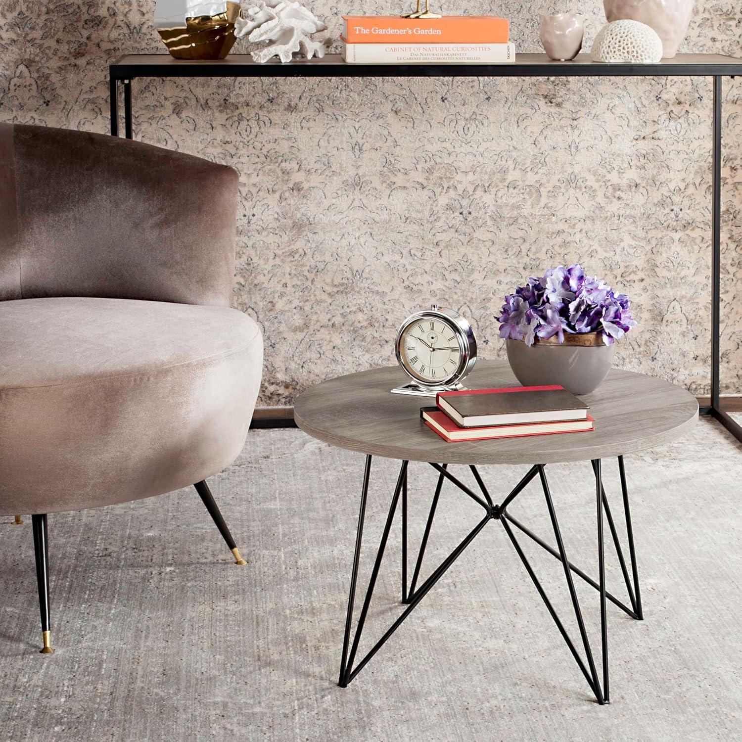 image:imageSafavieh Home Collection Vida Modern White Lacquer Round Hairpin Leg End TableLight Brown