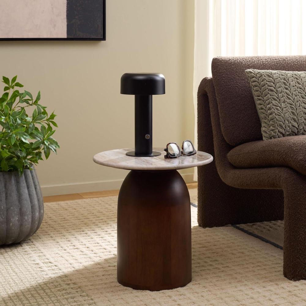 image:imageSAFAVIEH Home Collection  Calana Marble Side Table Brown amp White Genuine Marble Round Top Dark Brown Mango Wood Pedestal Base Accent Table for Living Room or Bedroom ACC2920ABrown and WhiteDark Brown