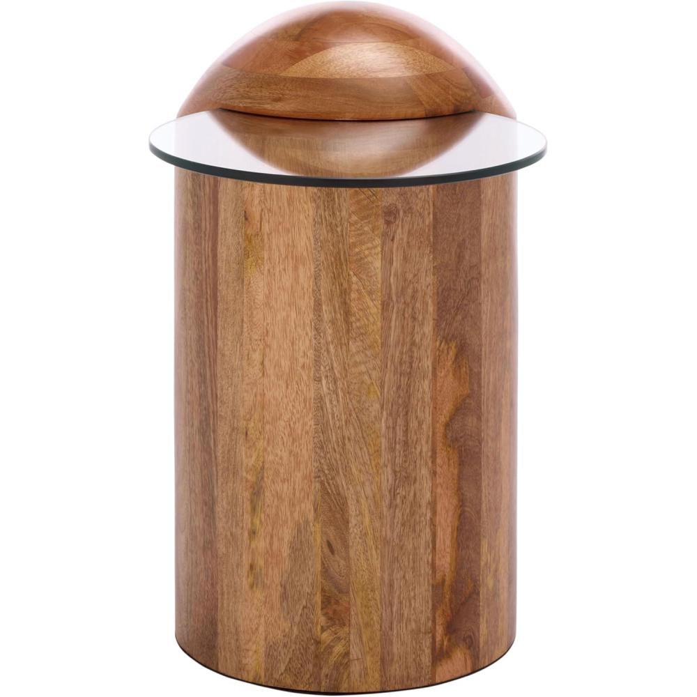 image:imageSAFAVIEH Home Collection Cuban Accent Table with Round Clear Glass Top amp Walnut Brown Solid Wood Dome Base Fully Assembled ACC3226AGlassWalnut