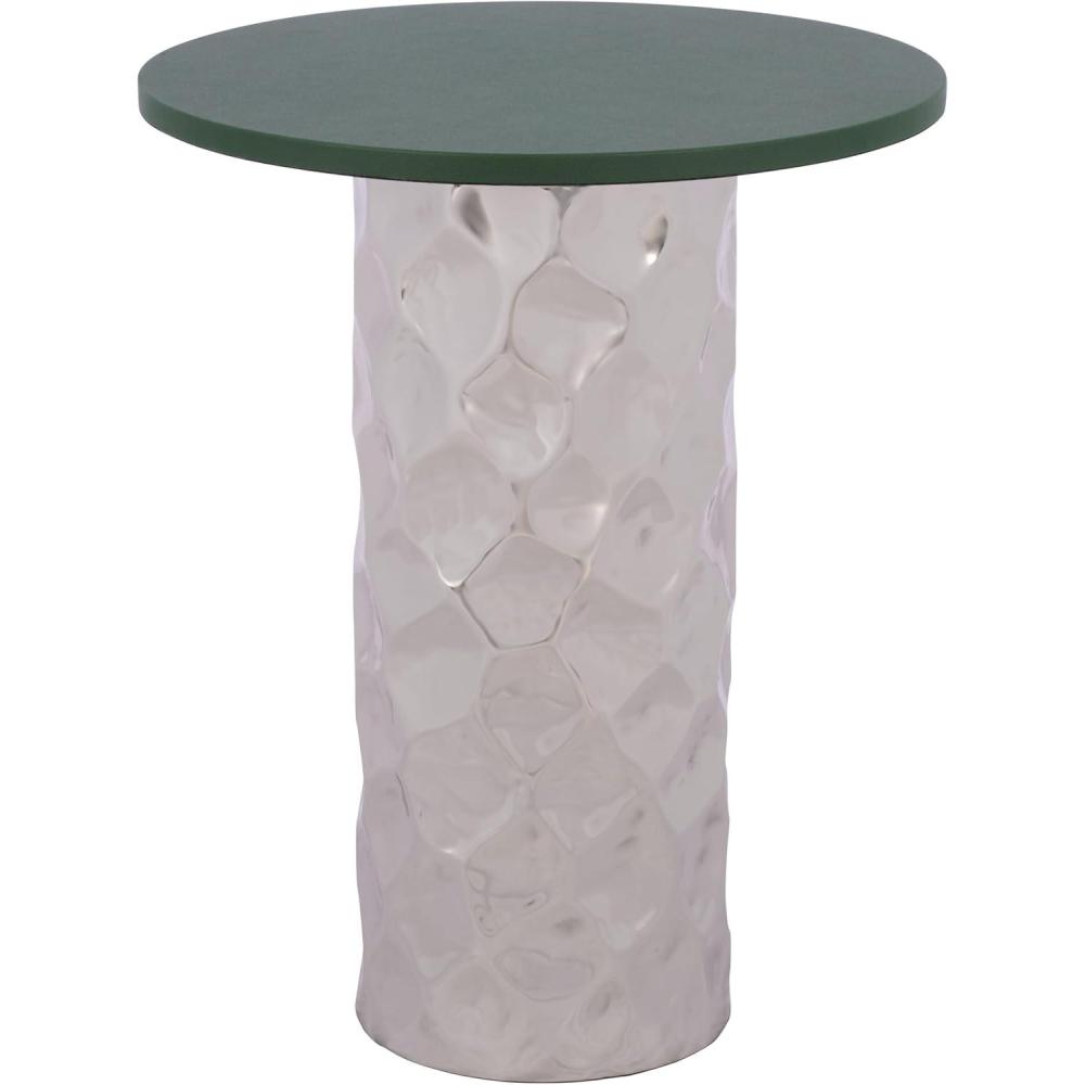 image:imageSAFAVIEH Home Collection Hasu Green Faux Leather amp Silver Metal Side Table Round Top Accent Table FOX5534AGreenSilver