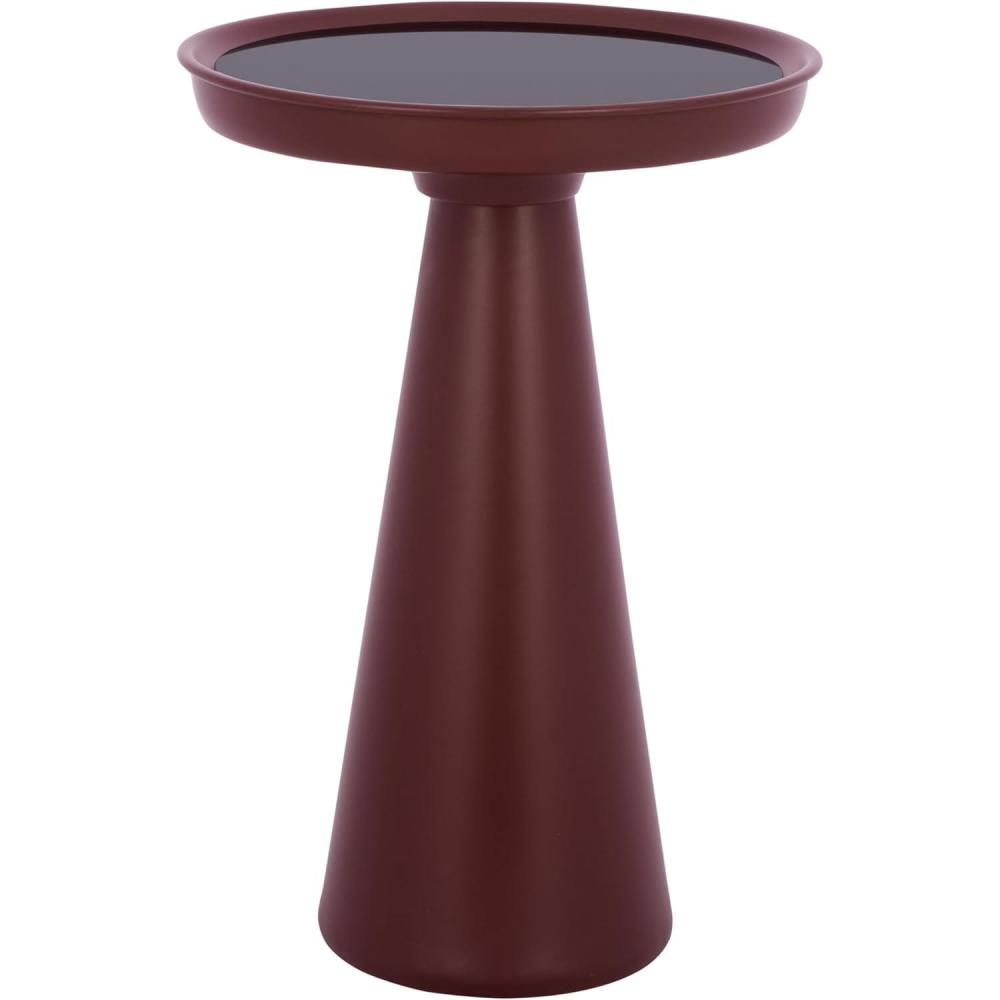 image:imageSAFAVIEH Home Collection  Hikuma Accent Table with Black Glass Top amp Taupe Iron Base Modern Round Side Table Fully Assembled ACC3234ABlackBordeaux