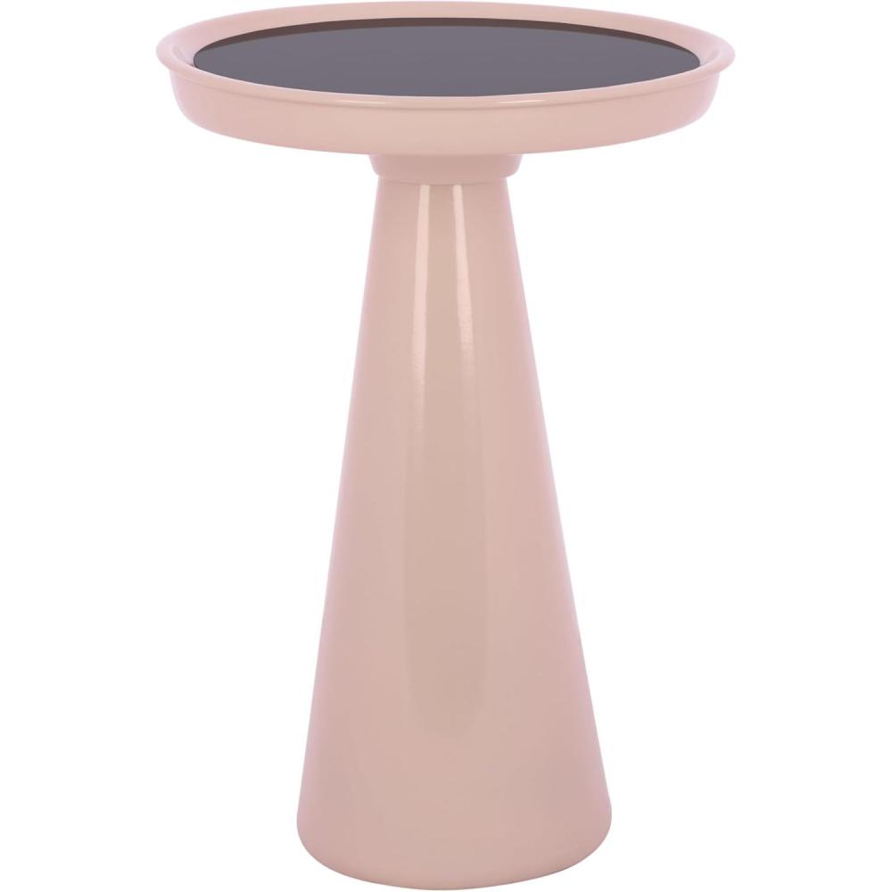 image:imageSAFAVIEH Home Collection Hikuma Accent Table with Black Glass Top amp Taupe Iron Base Modern Round Side Table Fully Assembled ACC3234ABlackTaupe
