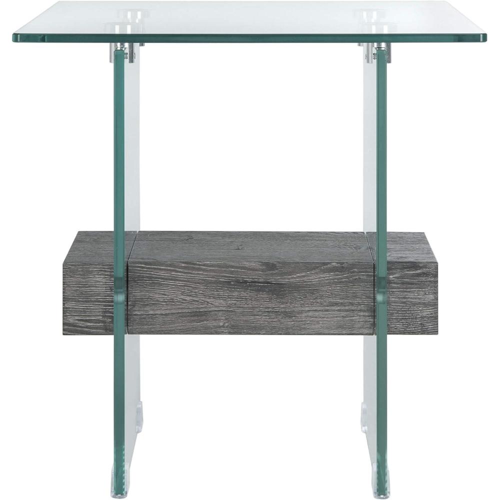 image:imageSAFAVIEH Home Collection  Kayley Modern Glass Accent Table with Natural Shelf CleanLined Side Table for Living Room or Bedroom ACC7001AGlass  Black Oak