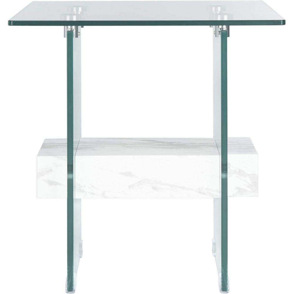 image:imageSAFAVIEH Home Collection Kayley Modern Glass Accent Table with Natural Shelf CleanLined Side Table for Living Room or Bedroom ACC7001AGlass White