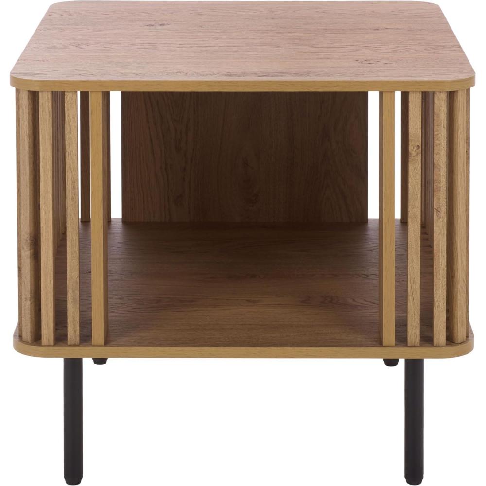 image:imageSAFAVIEH Home Collection  Kiyoshi Square Accent Table Oak Finish amp Black Metal Legs Modern Accent Table for Living Room or Bedroom ACC3600AOakBlack