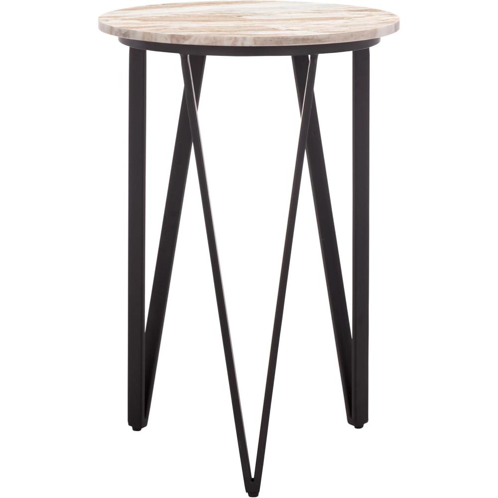 image:imageSAFAVIEH Home Collection  Reni Brown Marble amp Black Metal Accent Table Contemporary Round Side Table Fully Assembled ACC3753ABrownBlack