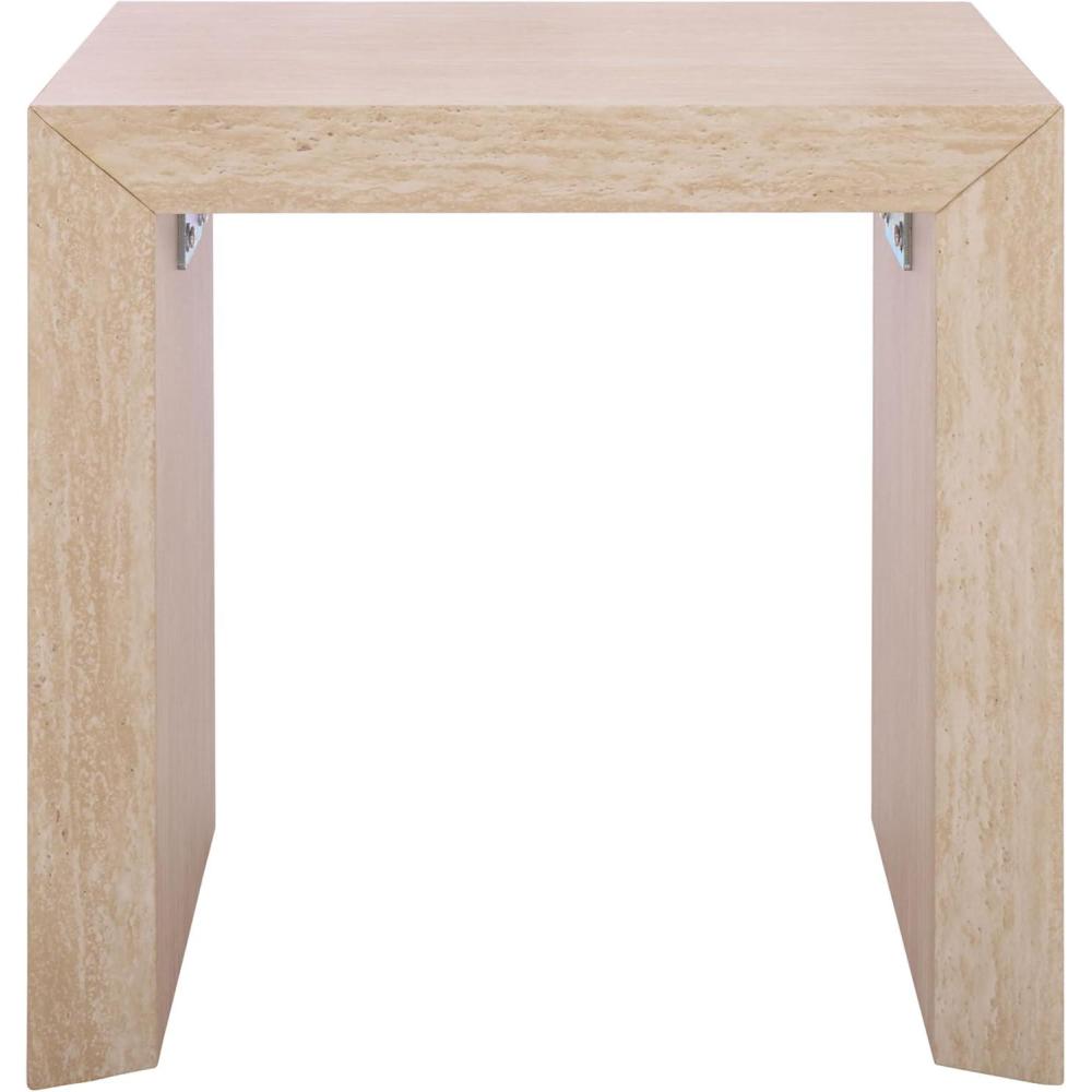 image:imageSAFAVIEH Home Collection  Woodrow Square Accent Table Neutral Beige Faux Travertine Veneer ACC7006BFaux Travertine