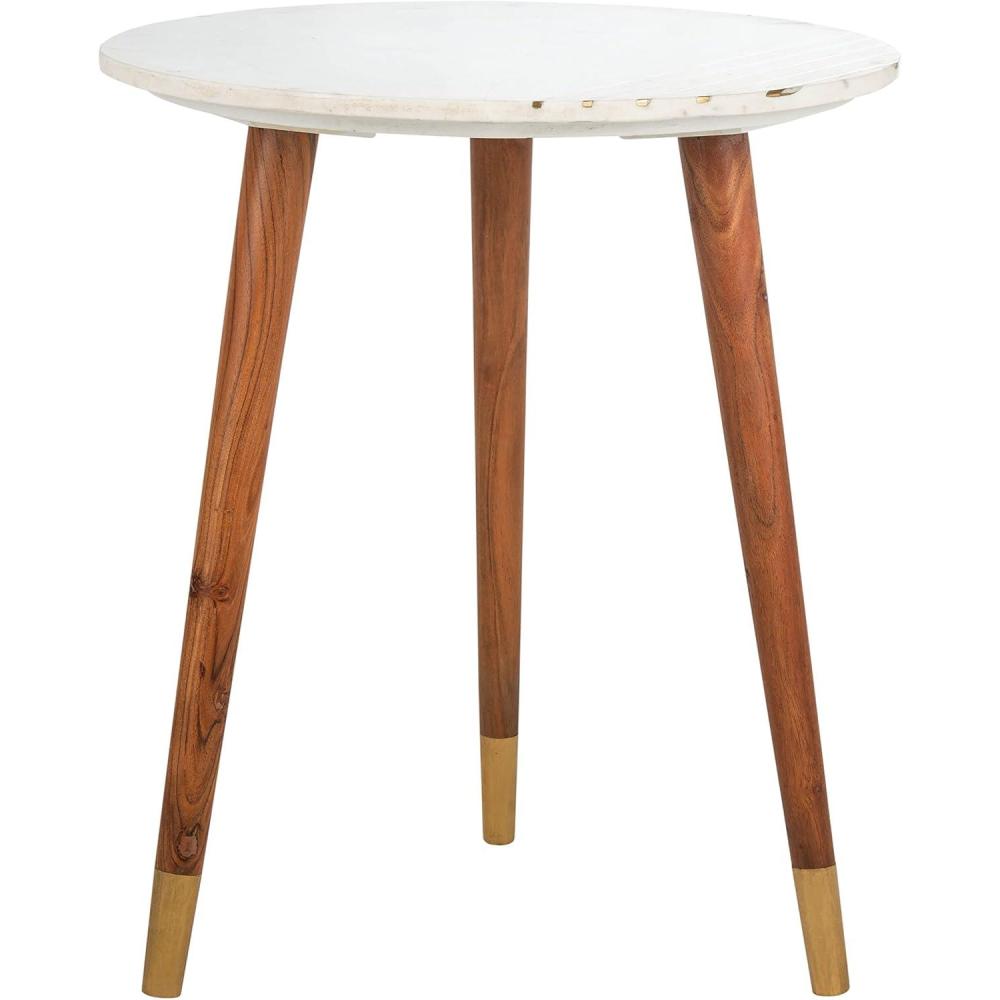 image:imageSAFAVIEH Home Collection Valerie White Marble Brass Round Accent Table Fully Assembled