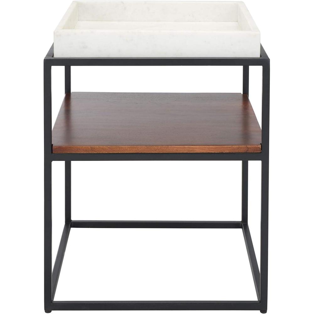 image:imageSAFAVIEH Home Kya White Marble and Walnut 2Tier Accent Table