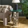 SAFAVIEH Home Collection – Hasu Green Faux Leather & Silver Metal Side Table, Round Top Accent Table (FOX5534A)(Green/Silver)