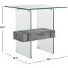 SAFAVIEH Home Collection – Kayley Modern Glass Accent Table with Natural Shelf, Clean-Lined Side Table for Living Room or Bedroom (ACC7001A)(Glass / Black Oak)