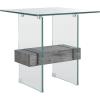 SAFAVIEH Home Collection – Kayley Modern Glass Accent Table with Natural Shelf, Clean-Lined Side Table for Living Room or Bedroom (ACC7001A)(Glass / Black Oak)