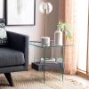 SAFAVIEH Home Collection – Kayley Modern Glass Accent Table with Natural Shelf, Clean-Lined Side Table for Living Room or Bedroom (ACC7001A)(Glass / Black Oak)