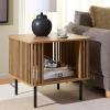 SAFAVIEH Home Collection – Kiyoshi Square Accent Table, Oak Finish & Black Metal Legs, Modern Accent Table for Living Room or Bedroom (ACC3600A)(Oak/Black)
