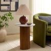 SAFAVIEH Home Collection – Lauretta Marble Side Table, White & Grey Marble Top, Brown Solid Acacia Wood Pedestal Base, Accent Table for Living Room or Bedroom (ACC2916A)(Grey White/Brown)