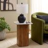 SAFAVIEH Home Collection – Marisa Marble Side Table, Brown & White Marble Top, Solid Acacia Wood Pedestal Base, Accent Table for Living Room or Bedroom (ACC2917A)(Brown and White/Brown)