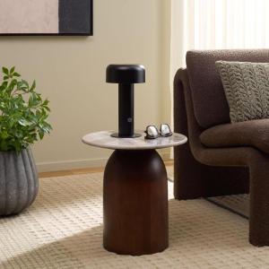 SAFAVIEH Home Collection – Calana Marble Side Table, Brown & White Genuine Marble Round Top, Dark Brown Mango Wood Pedestal Base, Accent Table for Living Room or Bedroom (ACC2920A)(Brown and White/Dark Brown)