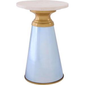 SAFAVIEH Home Collection – Guido Side Table, White Marble Top & Blue Base, Modern Accent Table, Fully Assembled (ACC3215A)(Blue/Natural)