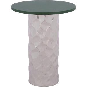 SAFAVIEH Home Collection – Hasu Green Faux Leather & Silver Metal Side Table, Round Top Accent Table (FOX5534A)(Green/Silver)