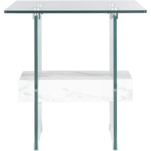 SAFAVIEH Home Collection – Kayley Modern Glass Accent Table with Natural Shelf, Clean-Lined Side Table for Living Room or Bedroom (ACC7001A)(Glass / White)