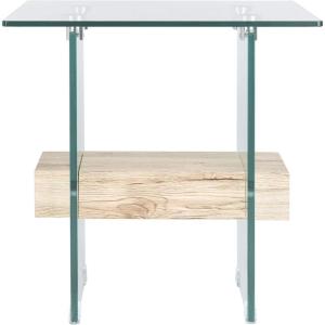 SAFAVIEH Home Collection – Kayley Modern Glass Accent Table with Natural Shelf, Clean-Lined Side Table for Living Room or Bedroom (ACC7001A)(Natural / Glass)