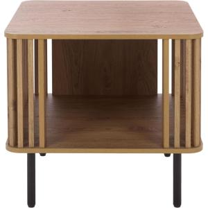 SAFAVIEH Home Collection – Kiyoshi Square Accent Table, Oak Finish & Black Metal Legs, Modern Accent Table for Living Room or Bedroom (ACC3600A)(Oak/Black)