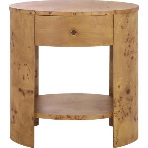 SAFAVIEH Home Collection – Philippe Natural Brown Oval Top Accent Table, 1 Drawer 1 Shelf Side Table, Burl Wood Look, Fully Assembled (ACC6612A)(Natural)