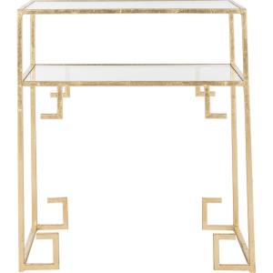 SAFAVIEH Home Collection Berdine Gold Glass Top Greek Key Table