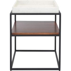 SAFAVIEH Home Kya White Marble and Walnut 2-Tier Accent Table